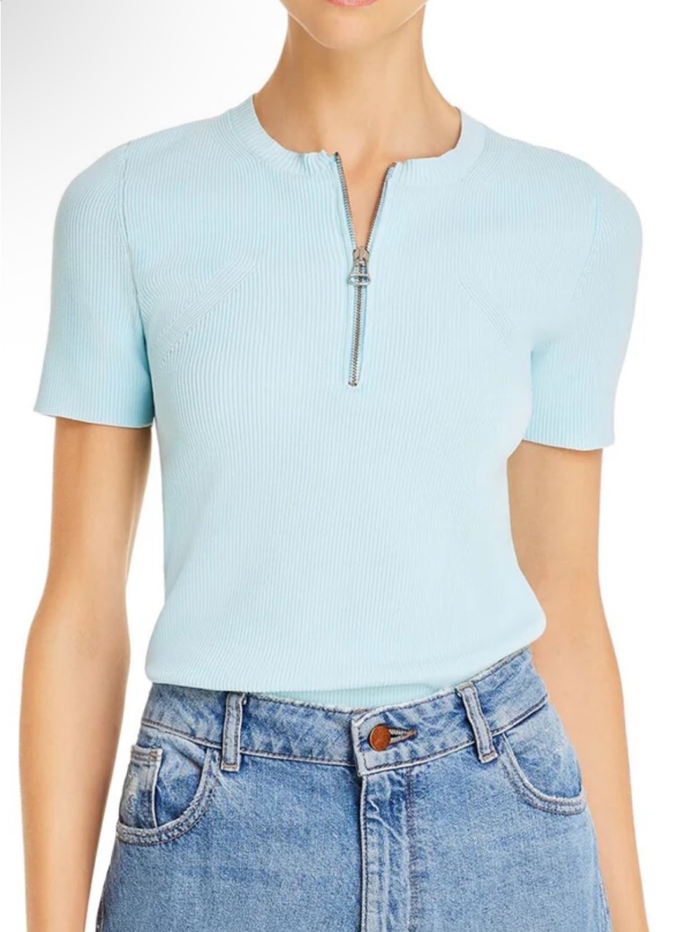 NWT Helmut Lang Pale Blue Ribbed Zip-Front Top